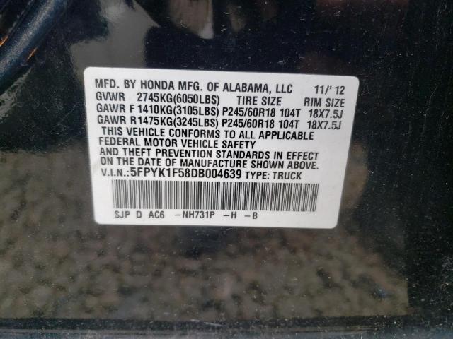 Photo 10 from auction – 2013 HONDA RIDGELINE with VIN 5FPYK1F58DB004639