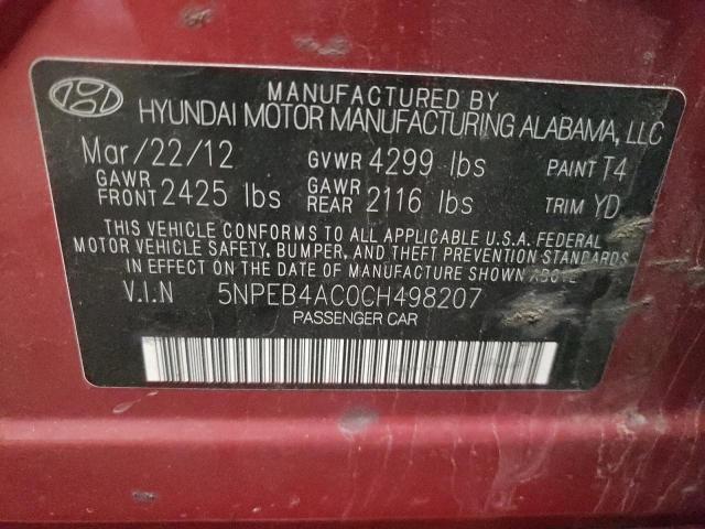 Photo 10 from auction – 2012 HYUNDAI SONATA GLS with VIN 5NPEB4AC0CH498207