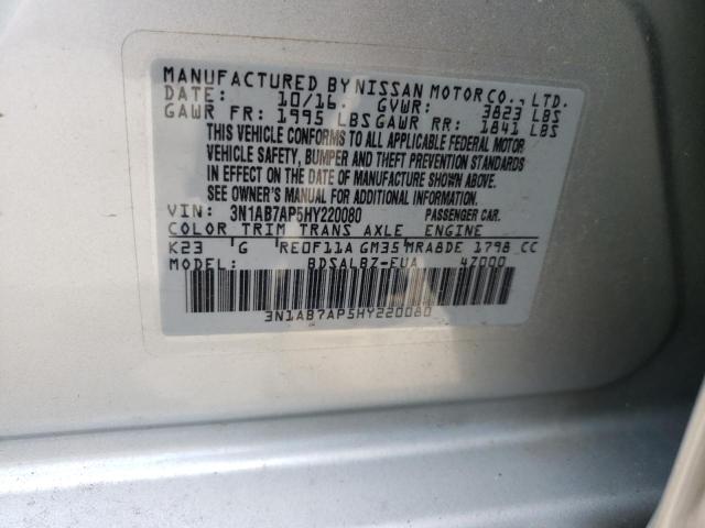 Photo 10 from auction – 2017 NISSAN SENTRA with VIN 3N1AB7AP5HY220080