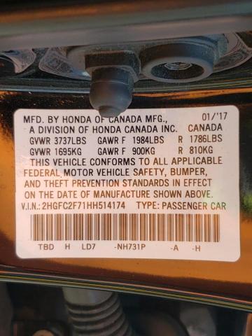 Photo 10 from auction – 2017 HONDA CIVIC EX with VIN 2HGFC2F71HH514174
