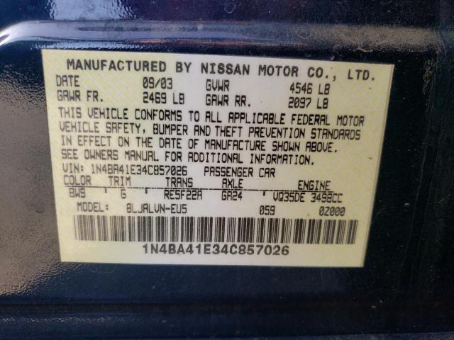 Photo 10 from auction – 2004 NISSAN MAXIMA SE with VIN 1N4BA41E34C857026