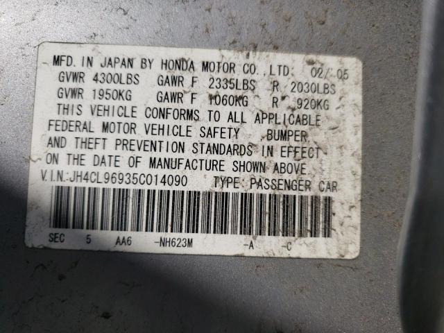 Photo 10 from auction – 2005 ACURA TSX with VIN JH4CL96935C014090