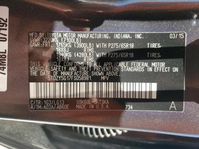 Photo 10 from auction – 2015 TOYOTA SEQUOIA with VIN 5TDZY5G17FS058981