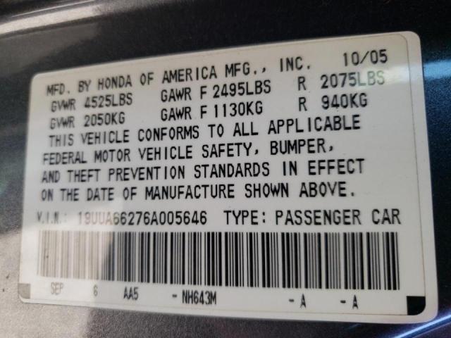 Photo 10 from auction – 2006 ACURA 3.2TL with VIN 19UUA66276A005646