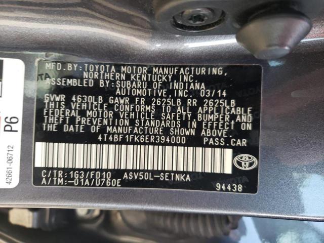 Photo 10 from auction – 2014 TOYOTA CAMRY L with VIN 4T4BF1FK6ER394000