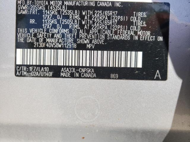 Photo 10 from auction – 2011 TOYOTA RAV4 with VIN 2T3DF4DV5BW112918