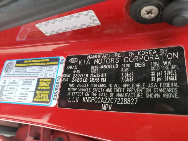 Photo 10 from auction – 2012 KIA SPORTAGE E with VIN KNDPCCA22C7228827