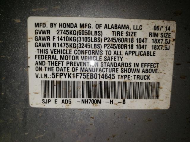 Photo 10 from auction – 2014 HONDA RIDGELINE with VIN 5FPYK1F75EB014645