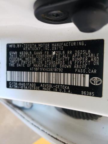 Фото 10 с аукциона – 2012 TOYOTA CAMRY BASE с VIN 4T1BF1FK4CU618792