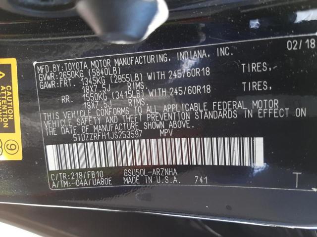 Photo 10 from auction – 2018 TOYOTA HIGHLANDER with VIN 5TDZZRFH1JS253597