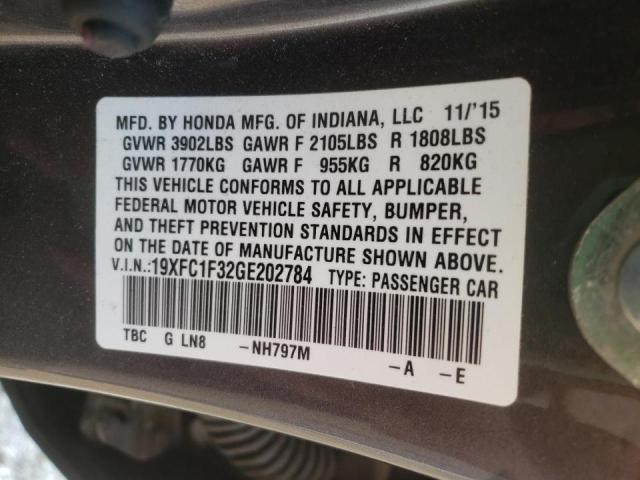 Photo 10 from auction – 2016 HONDA CIVIC EX with VIN 19XFC1F32GE202784