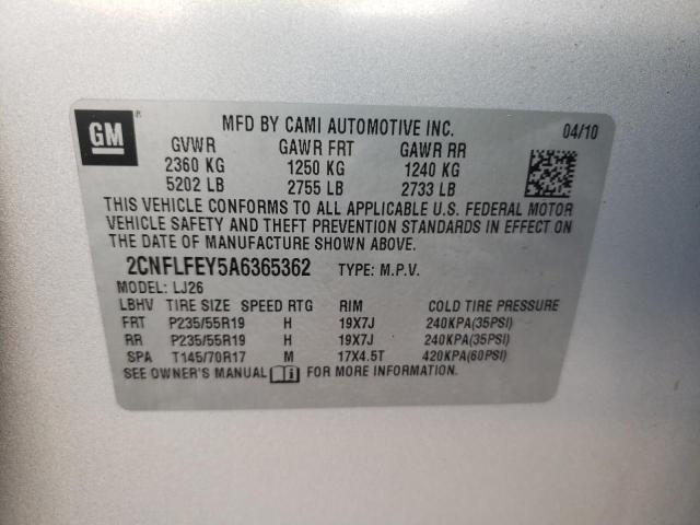 Photo 10 from auction – 2010 CHEVROLET EQUINOX LT with VIN 2CNFLFEY5A6365362