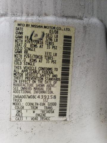 Photo 10 from auction – 2008 NISSAN FRONTIER C with VIN 1N6AD07W08C439158