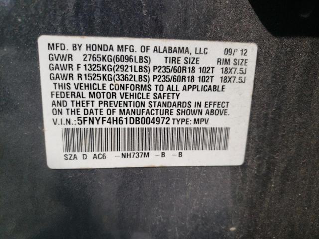 Photo 10 from auction – 2013 HONDA PILOT EXL with VIN 5FNYF4H61DB004972