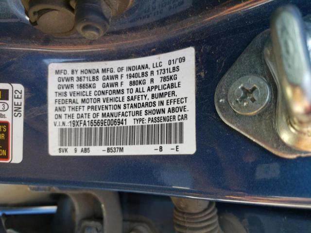 Photo 10 from auction – 2009 HONDA CIVIC LX with VIN 19XFA16569E006941