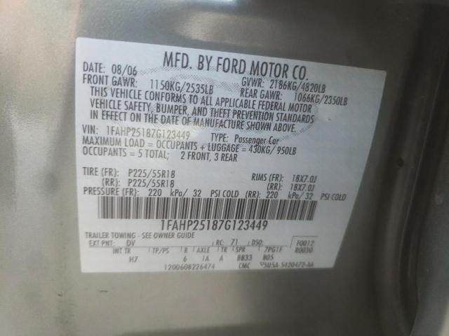 Photo 10 from auction – 2007 FORD FIVE HUNDR with VIN 1FAHP25187G123449