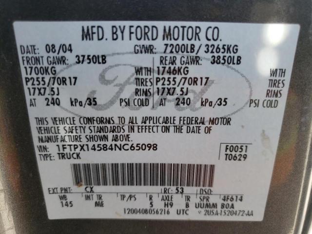 Photo 10 from auction – 2004 FORD F150 with VIN 1FTPX14584NC65098