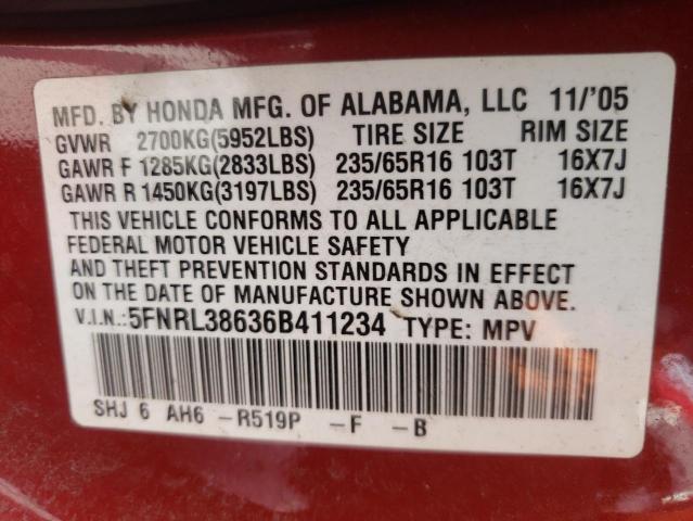 Photo 10 from auction – 2006 HONDA ODYSSEY EX with VIN 5FNRL38636B411234