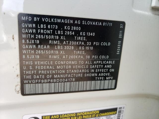 Photo 10 from auction – 2011 VOLKSWAGEN TOUAREG V6 with VIN WVGFF9BP6BD004178
