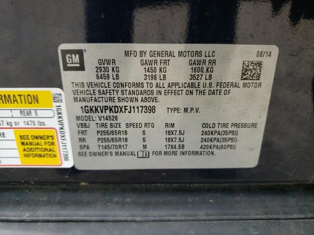 Photo 10 from auction – 2015 GMC ACADIA SLE with VIN 1GKKVPKDXFJ117398
