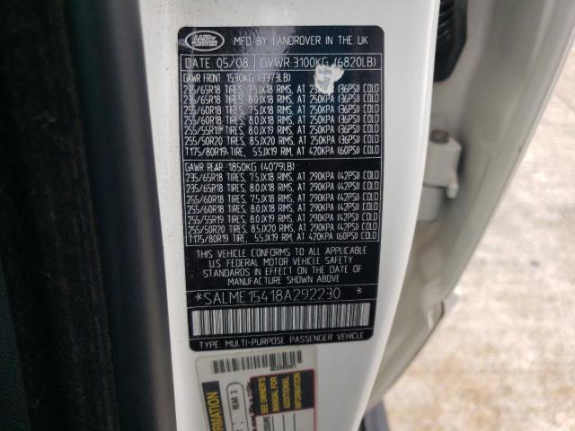 Photo 10 from auction – 2008 LAND ROVER RANGE ROVE with VIN SALME15418A292230