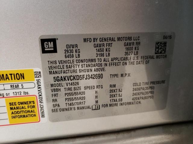Photo 10 from auction – 2015 BUICK ENCLAVE with VIN 5GAKVCKD5FJ342690