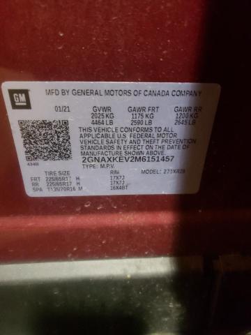 Photo 10 from auction – 2021 CHEVROLET EQUINOX LT with VIN 2GNAXKEV2M6151457