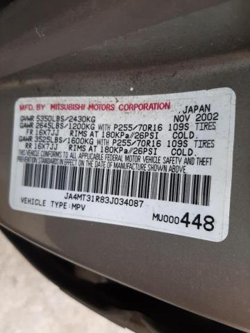Photo 10 from auction – 2003 MITSUBISHI MONTERO SP with VIN JA4MT31R83J034087