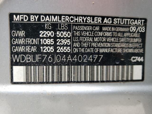 Photo 10 from auction – 2004 MERCEDES-BENZ E 55 AMG with VIN WDBUF76J04A402477