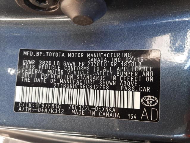 Photo 10 from auction – 2016 TOYOTA COROLLA L with VIN 2T1BURHE6GC612768