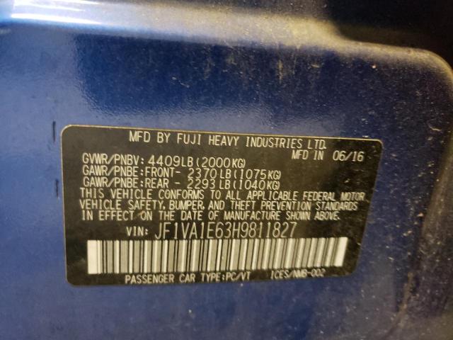 Photo 10 from auction – 2017 SUBARU WRX PREMIU with VIN JF1VA1E63H9811827