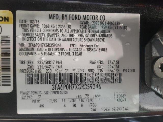 Photo 10 from auction – 2016 FORD FUSION SE with VIN 3FA6P0H7XGR359346