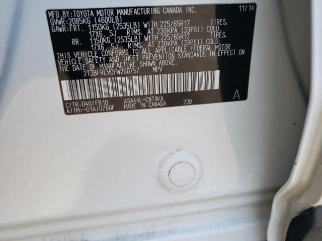 Photo 10 from auction – 2015 TOYOTA RAV4 LE with VIN 2T3BFREV0FW260757
