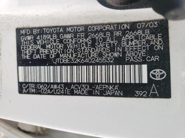 Photo 10 from auction – 2004 TOYOTA CAMRY LE with VIN JTDBE32K640245532
