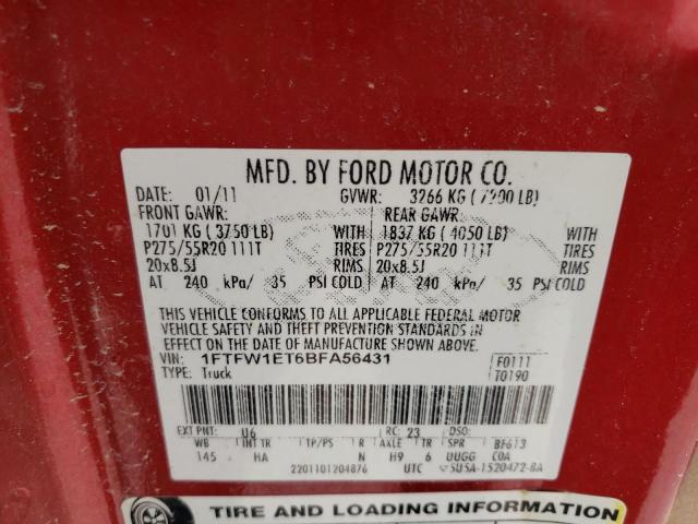 Photo 10 from auction – 2011 FORD F150 SUPER with VIN 1FTFW1ET6BFA56431