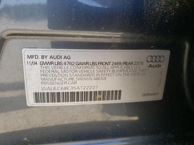 Photo 10 from auction – 2005 AUDI A4 1.8T QU with VIN WAULC68E35A122227