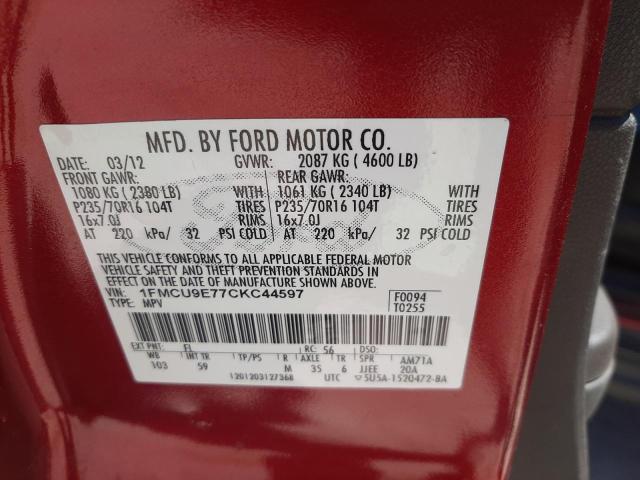 Photo 10 from auction – 2012 FORD ESCAPE LIM with VIN 1FMCU9E77CKC44597