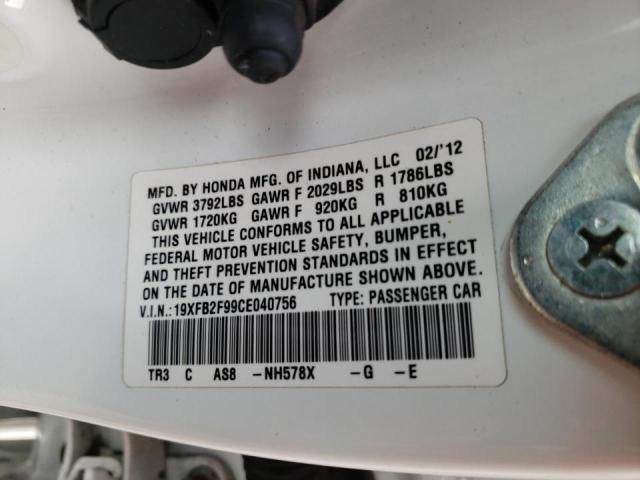 Photo 10 from auction – 2012 HONDA CIVIC EXL with VIN 19XFB2F99CE040756
