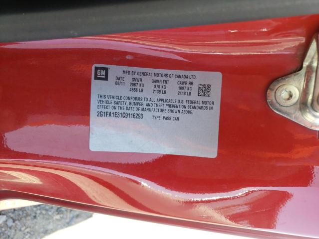 Photo 10 from auction – 2012 CHEVROLET CAMARO LS with VIN 2G1FA1E31C9116293