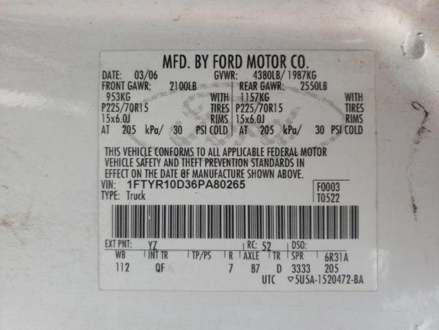 Photo 10 from auction – 2006 FORD RANGER with VIN 1FTYR10D36PA80265