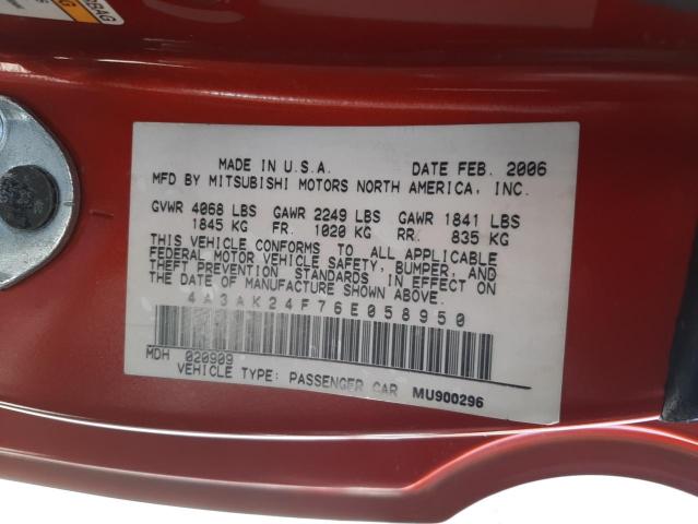 Photo 10 from auction – 2006 MITSUBISHI ECLIPSE GS with VIN 4A3AK24F76E058950