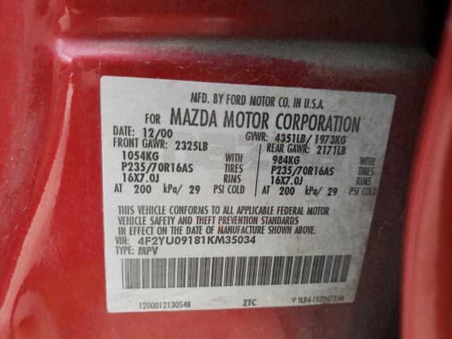 Photo 10 from auction – 2001 MAZDA TRIBUTE LX with VIN 4F2YU09181KM35034