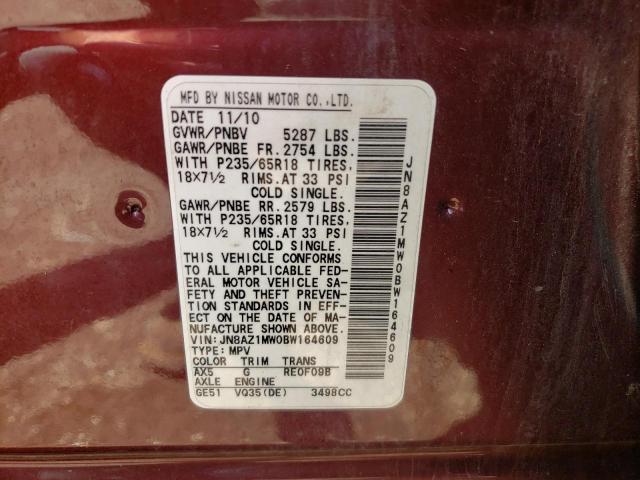 Photo 10 from auction – 2011 NISSAN MURANO S with VIN JN8AZ1MW0BW164609