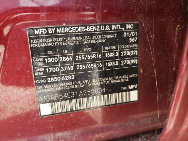 Photo 10 from auction – 2001 MERCEDES-BENZ ML 320 with VIN 4JGAB54E31A252804