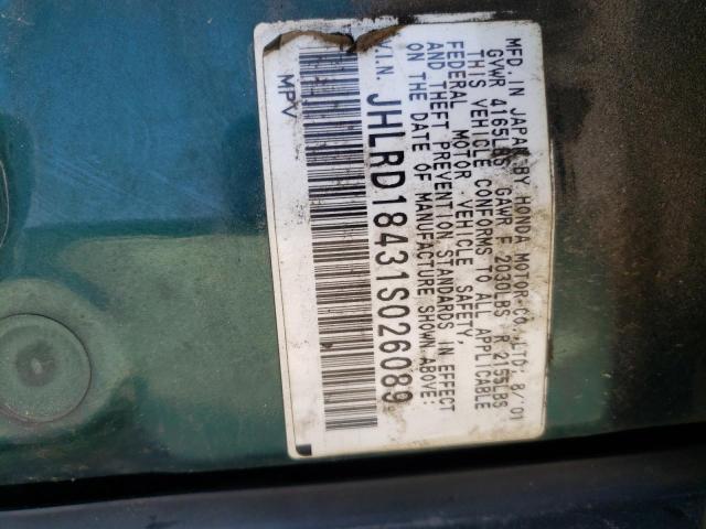 Photo 10 from auction – 2001 HONDA CRV with VIN JHLRD18431S026089