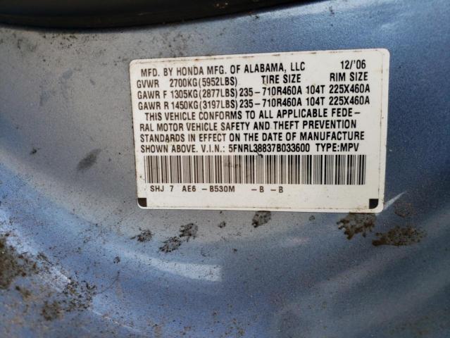 Photo 10 from auction – 2007 HONDA ODYSSEY TO with VIN 5FNRL38837B033600