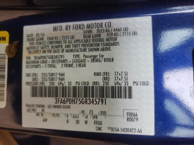 Photo 10 from auction – 2016 FORD FUSION SE with VIN 3FA6P0H75GR345791