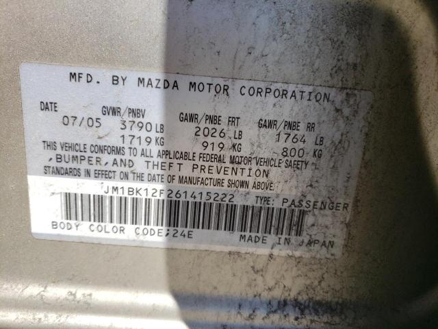 Photo 10 from auction – 2006 MAZDA 3 I with VIN JM1BK12F261415222