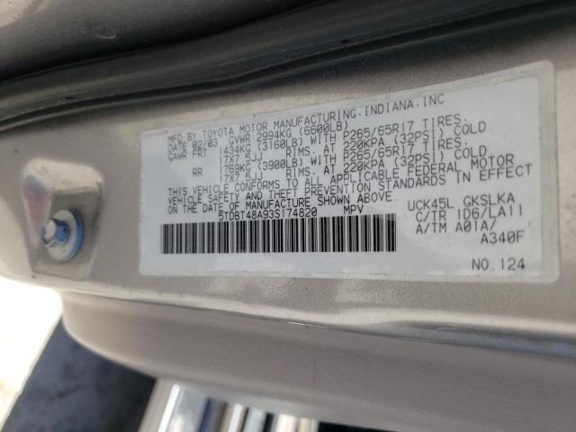Photo 10 from auction – 2003 TOYOTA SEQUOIA LI with VIN 5TDBT48A93S174820