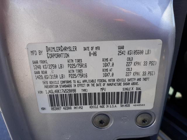 Photo 10 from auction – 2007 JEEP LIBERTY SP with VIN 1J4GL48K17W528098